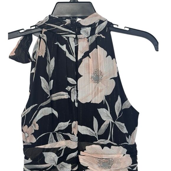 NWT SLNY | Black Pink Shimmer Petite Floral Print Halter Dress 4P - Picture 5 of 13
